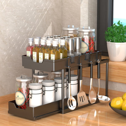 Under Sliding Cabinet Basket Organizer 2 Tier Storage Under Cabinet Bathroom Under Sink Organizers